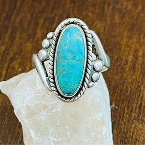 (Sold)Vtg Navajo Bell Trading Post 925 Sterling Silver Turquoise Ring Size 6.5